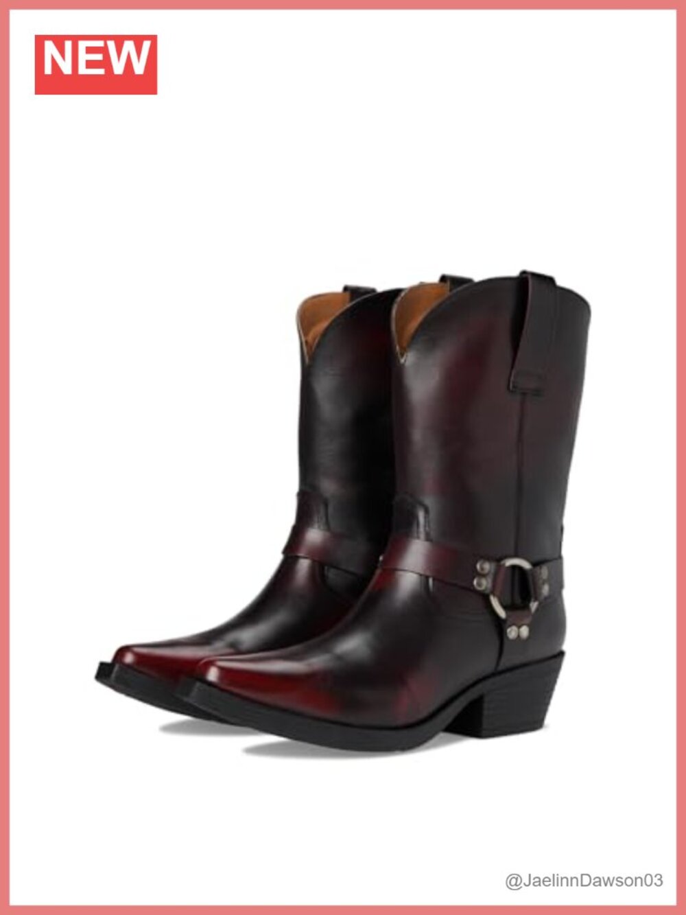 Distressed Leather Western Moto Mid-Calf Boots Snip Toe Pull-On